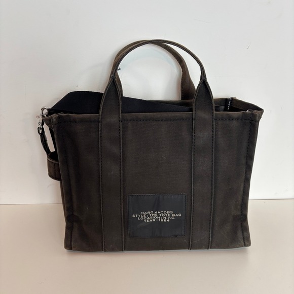 Marc Jacobs The Tote Bag Medium Black Canvas Double Handle Shoulder Strap - Picture 2 of 7